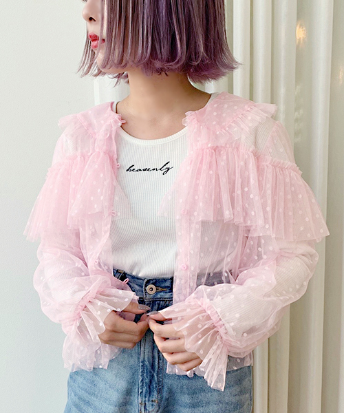 apres jour（アプレジュール）の「フリル襟チュールブラウス【ZOZOTOWN限定アイテム】（シャツ/ブラウス・レディース・クリーム/ライトピンク・フリー）」の4枚目の写真