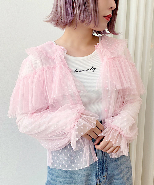 apres jour（アプレジュール）の「フリル襟チュールブラウス【ZOZOTOWN限定アイテム】（シャツ/ブラウス・レディース・クリーム/ライトピンク・フリー）」の3枚目の写真
