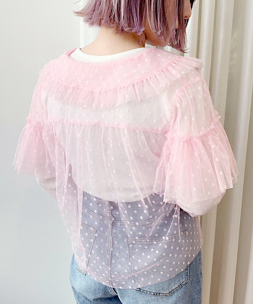 apres jour（アプレジュール）の「フリル襟チュールブラウス【ZOZOTOWN限定アイテム】（シャツ/ブラウス・レディース・クリーム/ライトピンク・フリー）」の6枚目の写真