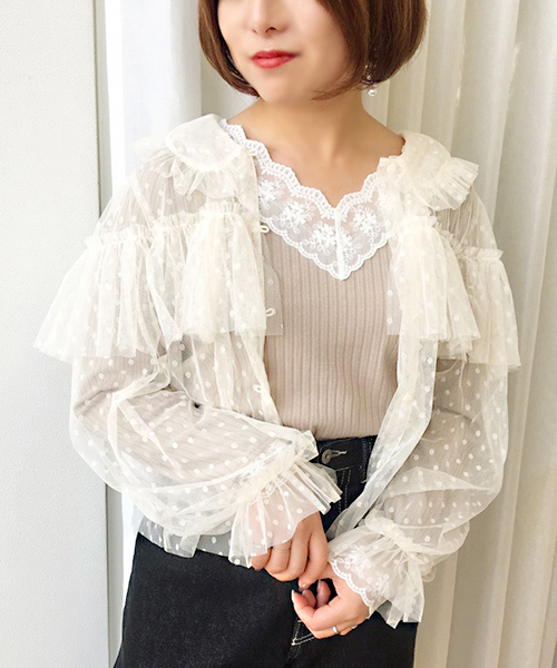 apres jour（アプレジュール）の「フリル襟チュールブラウス【ZOZOTOWN限定アイテム】（シャツ/ブラウス・レディース・クリーム/ライトピンク・フリー）」の9枚目の写真
