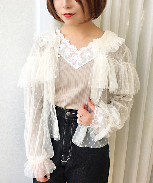 apres jour（アプレジュール）の「フリル襟チュールブラウス【ZOZOTOWN限定アイテム】（シャツ/ブラウス・レディース・クリーム/ライトピンク・フリー）」の12枚目の写真