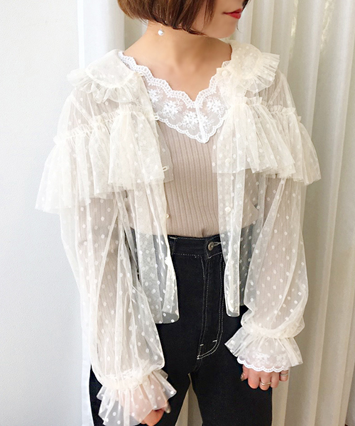 apres jour（アプレジュール）の「フリル襟チュールブラウス【ZOZOTOWN限定アイテム】（シャツ/ブラウス・レディース・クリーム/ライトピンク・フリー）」の8枚目の写真