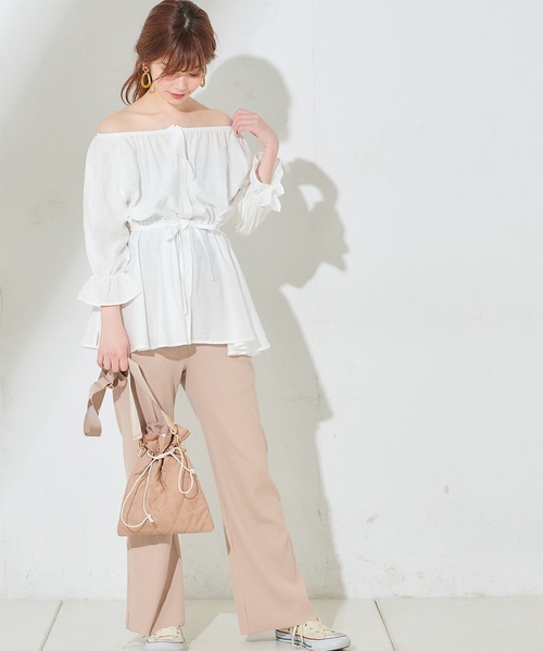 natural couture（ナチュラルクチュール）の「ウエストドロストとろみブラウス（シャツ/ブラウス・レディース・オフホワイト/カーキ/サックスブルー/ピンクベージュ・FREE）」の10枚目の写真