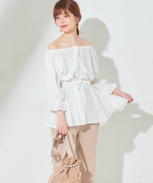 natural couture（ナチュラルクチュール）の「ウエストドロストとろみブラウス（シャツ/ブラウス・レディース・オフホワイト/カーキ/サックスブルー/ピンクベージュ・FREE）」の21枚目の写真