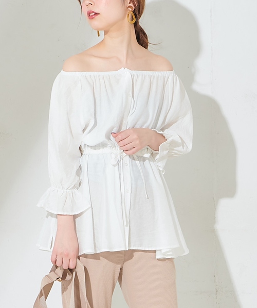 natural couture（ナチュラルクチュール）の「ウエストドロストとろみブラウス（シャツ/ブラウス・レディース・オフホワイト/カーキ/サックスブルー/ピンクベージュ・FREE）」の15枚目の写真