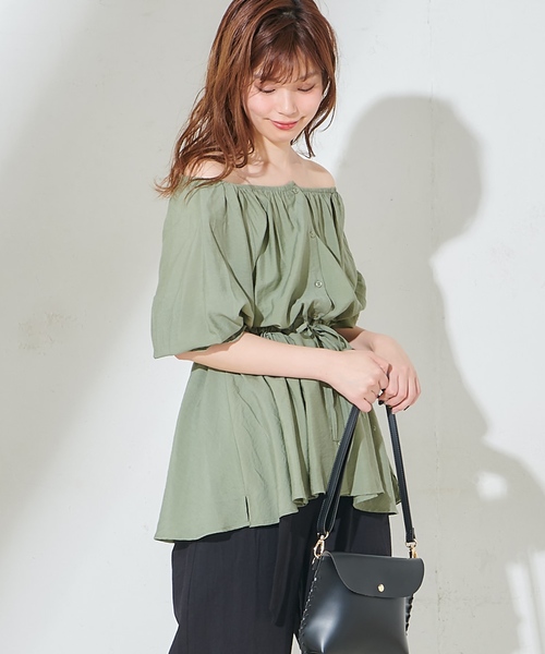 natural couture（ナチュラルクチュール）の「ウエストドロストとろみブラウス（シャツ/ブラウス・レディース・オフホワイト/カーキ/サックスブルー/ピンクベージュ・FREE）」の7枚目の写真