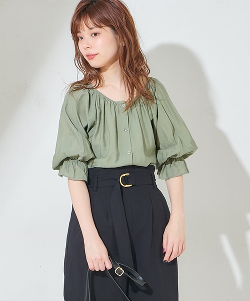 natural couture（ナチュラルクチュール）の「ウエストドロストとろみブラウス（シャツ/ブラウス・レディース・オフホワイト/カーキ/サックスブルー/ピンクベージュ・FREE）」の13枚目の写真