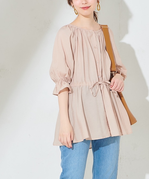 natural couture（ナチュラルクチュール）の「ウエストドロストとろみブラウス（シャツ/ブラウス・レディース・オフホワイト/カーキ/サックスブルー/ピンクベージュ・FREE）」の8枚目の写真
