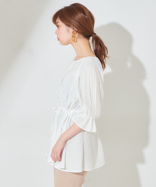 natural couture（ナチュラルクチュール）の「ウエストドロストとろみブラウス（シャツ/ブラウス・レディース・オフホワイト/カーキ/サックスブルー/ピンクベージュ・FREE）」の14枚目の写真