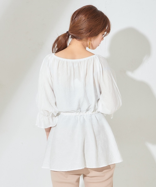 natural couture（ナチュラルクチュール）の「ウエストドロストとろみブラウス（シャツ/ブラウス・レディース・オフホワイト/カーキ/サックスブルー/ピンクベージュ・FREE）」の6枚目の写真