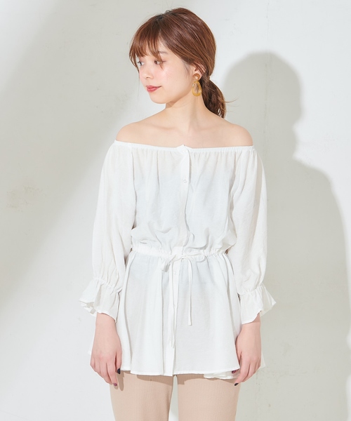 natural couture（ナチュラルクチュール）の「ウエストドロストとろみブラウス（シャツ/ブラウス・レディース・オフホワイト/カーキ/サックスブルー/ピンクベージュ・FREE）」の9枚目の写真