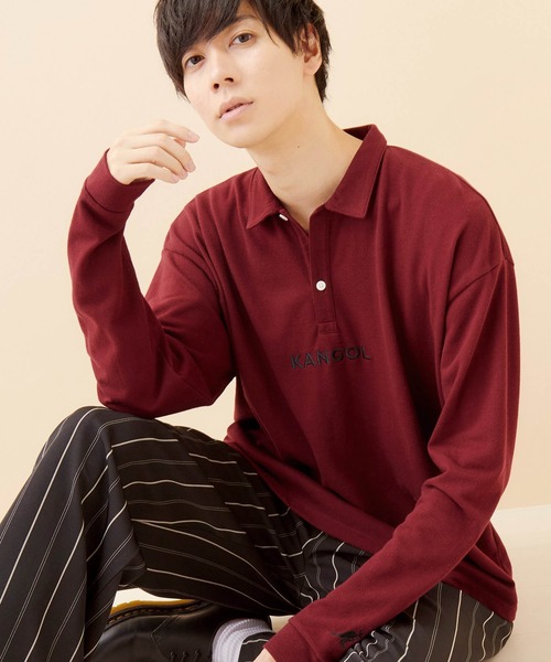 KANGOL（カンゴール）の「KANGOL/カンゴール 別注ロゴ刺繍 ビッグシルエットL/Sポロシャツ（ポロシャツ・メンズ・ブラック/ベージュ/オフホワイト/ボルドー・FREE）」の4枚目の写真