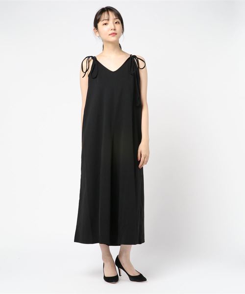 セール】肩ひもリボン付き サロペットワイドパンツ