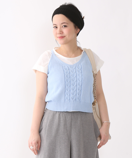 mystic（ミスティック）の「ニットベスト付きTシャツ（Tシャツ/カットソー・レディース・オフホワイト/サックスブルー/ネイビー・ﾌﾘ-）」の3枚目の写真