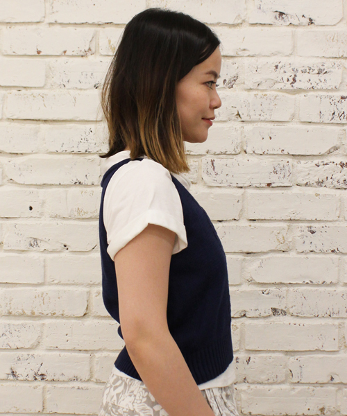 mystic（ミスティック）の「ニットベスト付きTシャツ（Tシャツ/カットソー・レディース・オフホワイト/サックスブルー/ネイビー・ﾌﾘ-）」の4枚目の写真
