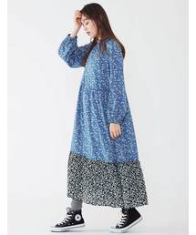 POU DOU DOU | デシンフラワーパッチワークスワンピース(ワンピース)