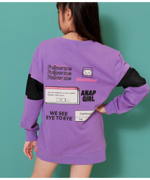 セール チュニック Girl アナップガール のファッション Anap 袖メッシュbackロゴチュニック チュニック Anap