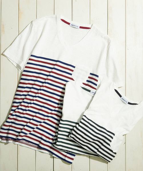 WEGO（ウィゴー）の「WEGO/パネルボーダーVネックTシャツ（Tシャツ/カットソー・メンズ・ブラック/グリーン/ネイビー/トリコロール・LARGE/MEDIUM）」の21枚目の写真