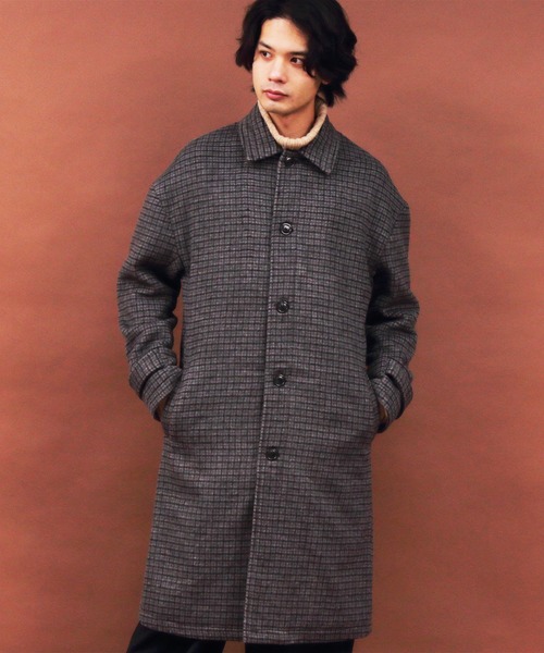 ８(eight)（エイト）の「グレンチェック ステンコート オーバーサイズ ビッグシルエット（ステンカラーコート・メンズ・ブラック/ブラウン/ブラック系その他/ブラウン系その他・MEDIUM/LARGE）」の2枚目の写真