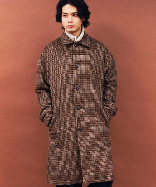 ８(eight)（エイト）の「グレンチェック ステンコート オーバーサイズ ビッグシルエット（ステンカラーコート・メンズ・ブラック/ブラウン/ブラック系その他/ブラウン系その他・MEDIUM/LARGE）」の4枚目の写真