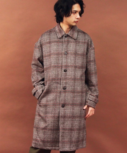 ８(eight)（エイト）の「グレンチェック ステンコート オーバーサイズ ビッグシルエット（ステンカラーコート・メンズ・ブラック/ブラウン/ブラック系その他/ブラウン系その他・MEDIUM/LARGE）」の3枚目の写真