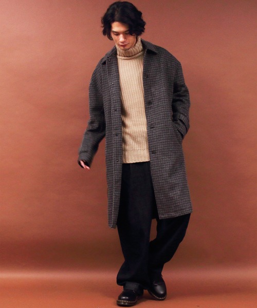 ８(eight)（エイト）の「グレンチェック ステンコート オーバーサイズ ビッグシルエット（ステンカラーコート・メンズ・ブラック/ブラウン/ブラック系その他/ブラウン系その他・MEDIUM/LARGE）」の7枚目の写真