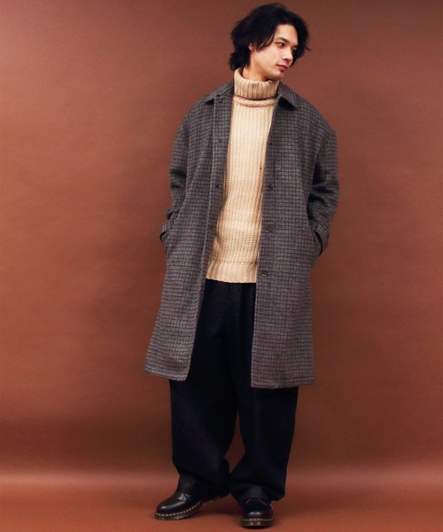 ８(eight)（エイト）の「グレンチェック ステンコート オーバーサイズ ビッグシルエット（ステンカラーコート・メンズ・ブラック/ブラウン/ブラック系その他/ブラウン系その他・MEDIUM/LARGE）」の8枚目の写真