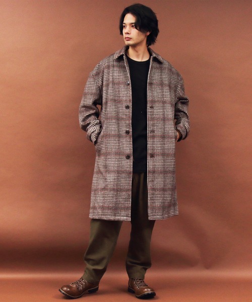 ８(eight)（エイト）の「グレンチェック ステンコート オーバーサイズ ビッグシルエット（ステンカラーコート・メンズ・ブラック/ブラウン/ブラック系その他/ブラウン系その他・MEDIUM/LARGE）」の10枚目の写真