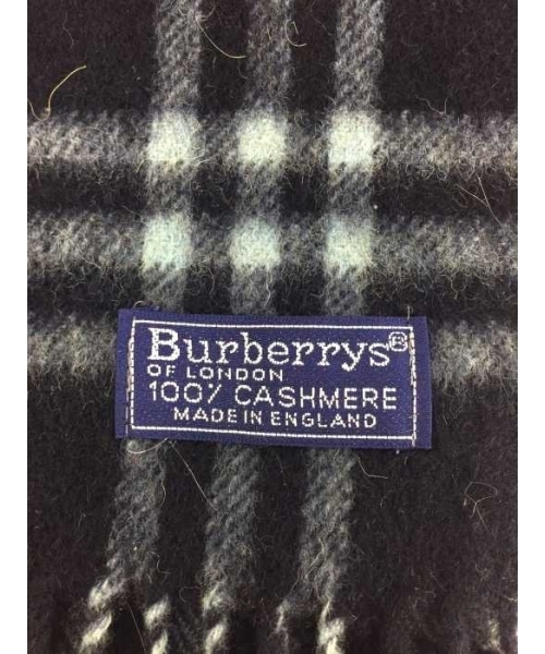 美品　Burberrys チェック柄マフラー　タグ付き ブランド古着】紺タグ カシミヤ チェック柄マフラー（マフラー