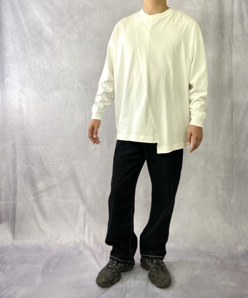 Beno(ビーノ)の「USAコットン ヘビー天竺 / アシンメトリー リメイク ビッグシルエット ロンT(Tシャツ/カットソー・メンズ・ブラック/ベージュ/オフホワイト/カーキ・M/L)」の5枚目の写真