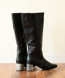 menue | スクエアトゥ ロングブーツ 7cmヒールver.(ブーツ)