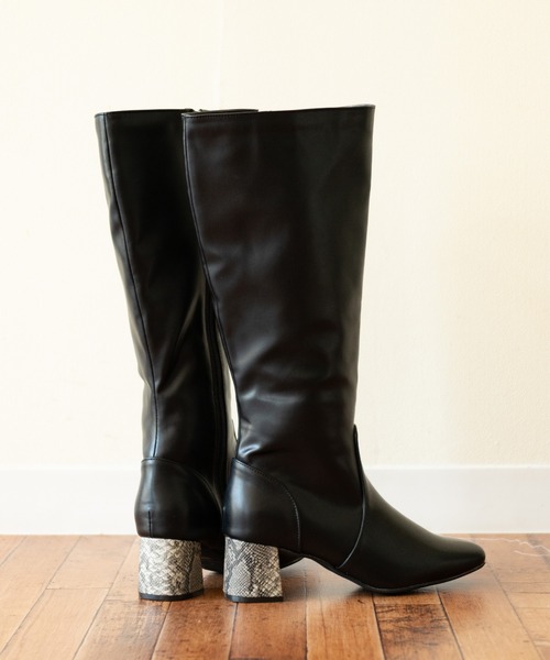 menue（メヌエ）の「スクエアトゥ ロングブーツ 7cmヒールver.（ブーツ・レディース・ブラック/パイソン/ブラック系その他・XS/S/M/L/LL/3L）」の3枚目の写真