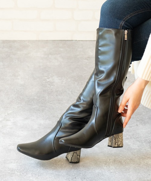 menue（メヌエ）の「スクエアトゥ ロングブーツ 7cmヒールver.（ブーツ・レディース・ブラック/パイソン/ブラック系その他・XS/S/M/L/LL/3L）」の6枚目の写真