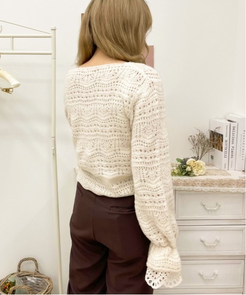 apres jour（アプレジュール）の「袖フリル透かしニット【ZOZOTOWN限定アイテム】（ニット/セーター・レディース・スモークピンク/ミント/アイボリー/グレイッシュベージュ・フリー/X-LARGE）」の7枚目の写真