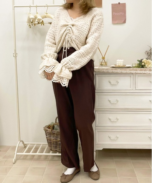 apres jour（アプレジュール）の「袖フリル透かしニット【ZOZOTOWN限定アイテム】（ニット/セーター・レディース・スモークピンク/ミント/アイボリー/グレイッシュベージュ・フリー/X-LARGE）」の8枚目の写真