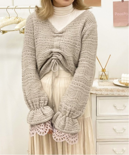 apres jour（アプレジュール）の「袖フリル透かしニット【ZOZOTOWN限定アイテム】（ニット/セーター・レディース・スモークピンク/ミント/アイボリー/グレイッシュベージュ・フリー/X-LARGE）」の10枚目の写真