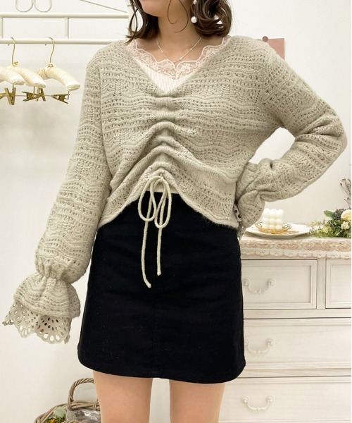 apres jour（アプレジュール）の「袖フリル透かしニット【ZOZOTOWN限定アイテム】（ニット/セーター・レディース・スモークピンク/ミント/アイボリー/グレイッシュベージュ・フリー/X-LARGE）」の14枚目の写真