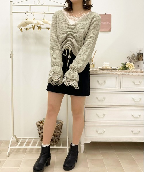 apres jour（アプレジュール）の「袖フリル透かしニット【ZOZOTOWN限定アイテム】（ニット/セーター・レディース・スモークピンク/ミント/アイボリー/グレイッシュベージュ・フリー/X-LARGE）」の16枚目の写真