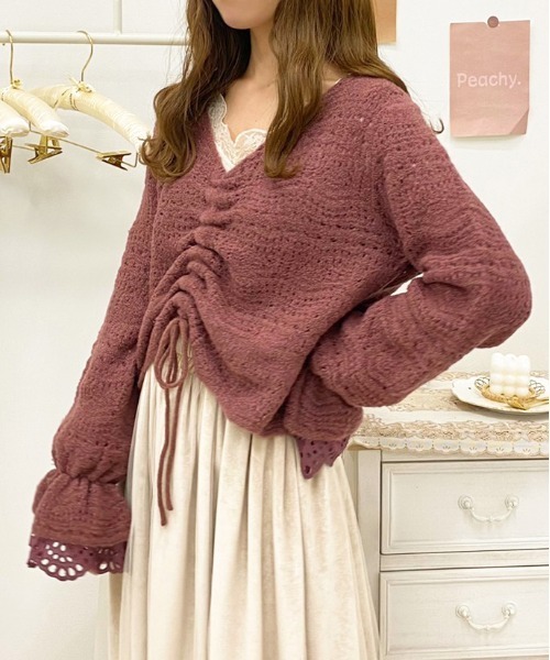 apres jour（アプレジュール）の「袖フリル透かしニット【ZOZOTOWN限定アイテム】（ニット/セーター・レディース・スモークピンク/ミント/アイボリー/グレイッシュベージュ・フリー/X-LARGE）」の17枚目の写真