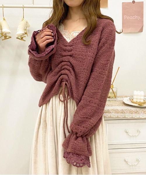 apres jour（アプレジュール）の「袖フリル透かしニット【ZOZOTOWN限定アイテム】（ニット/セーター・レディース・スモークピンク/ミント/アイボリー/グレイッシュベージュ・フリー/X-LARGE）」の18枚目の写真