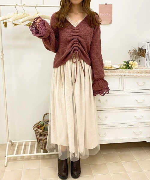 apres jour（アプレジュール）の「袖フリル透かしニット【ZOZOTOWN限定アイテム】（ニット/セーター・レディース・スモークピンク/ミント/アイボリー/グレイッシュベージュ・フリー/X-LARGE）」の20枚目の写真