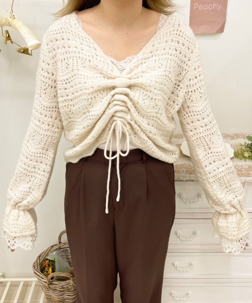 apres jour（アプレジュール）の「袖フリル透かしニット【ZOZOTOWN限定アイテム】（ニット/セーター・レディース・スモークピンク/ミント/アイボリー/グレイッシュベージュ・フリー/X-LARGE）」の21枚目の写真