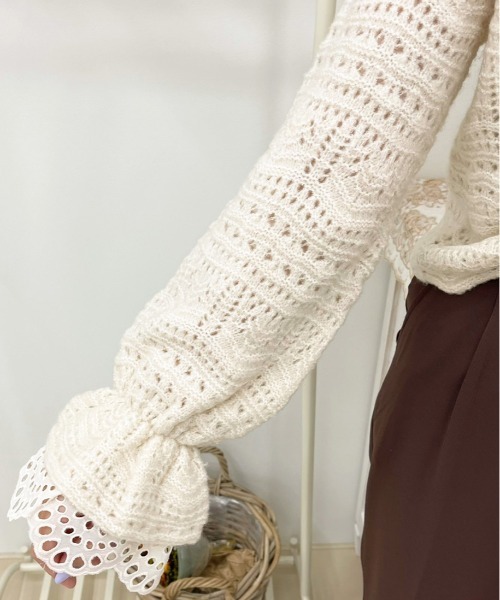 apres jour（アプレジュール）の「袖フリル透かしニット【ZOZOTOWN限定アイテム】（ニット/セーター・レディース・スモークピンク/ミント/アイボリー/グレイッシュベージュ・フリー/X-LARGE）」の22枚目の写真