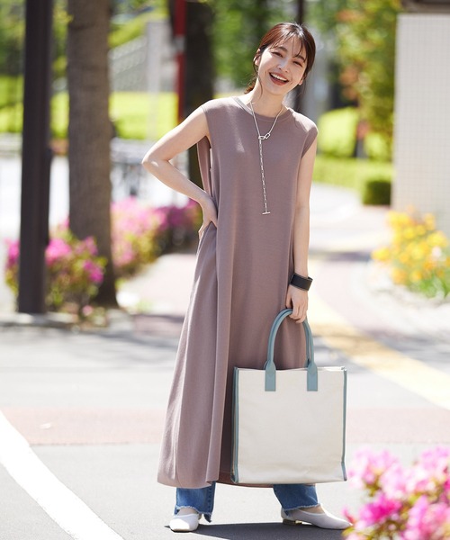 VIS（ビス）の「バックメタル釦肩タックAラインニットワンピース（ワンピース・レディース・ダークグリーン/ブラウン/オレンジ/スミクロ・FREE）」の3枚目の写真