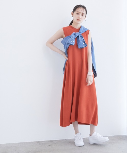 VIS（ビス）の「バックメタル釦肩タックAラインニットワンピース（ワンピース・レディース・ダークグリーン/ブラウン/オレンジ/スミクロ・FREE）」の7枚目の写真