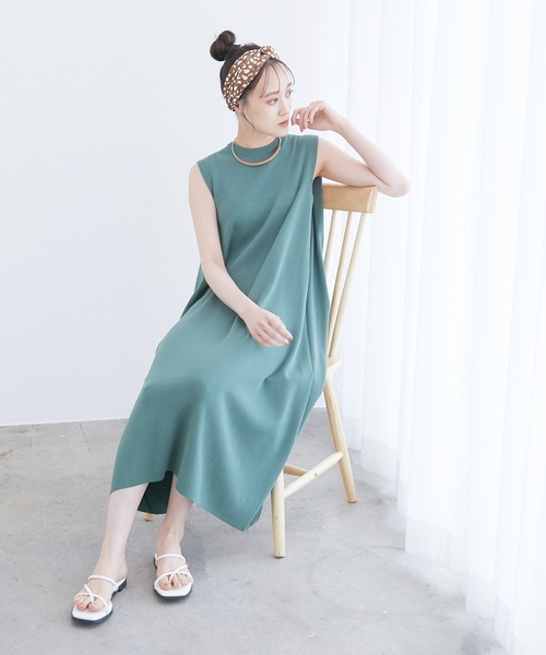 VIS（ビス）の「バックメタル釦肩タックAラインニットワンピース（ワンピース・レディース・ダークグリーン/ブラウン/オレンジ/スミクロ・FREE）」の16枚目の写真