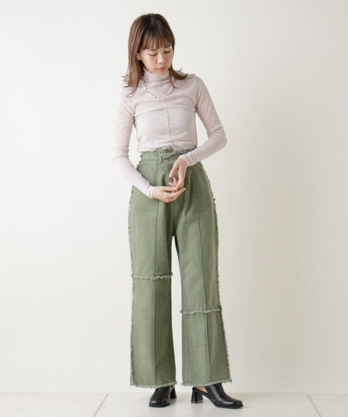 Kastane（カスタネ）の「パッチワークアシメフリンジパンツ（その他パンツ・レディース・グリーン/アイボリー・1/2）」の6枚目の写真