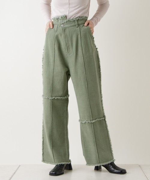 Kastane（カスタネ）の「パッチワークアシメフリンジパンツ（その他パンツ・レディース・グリーン/アイボリー・1/2）」の4枚目の写真