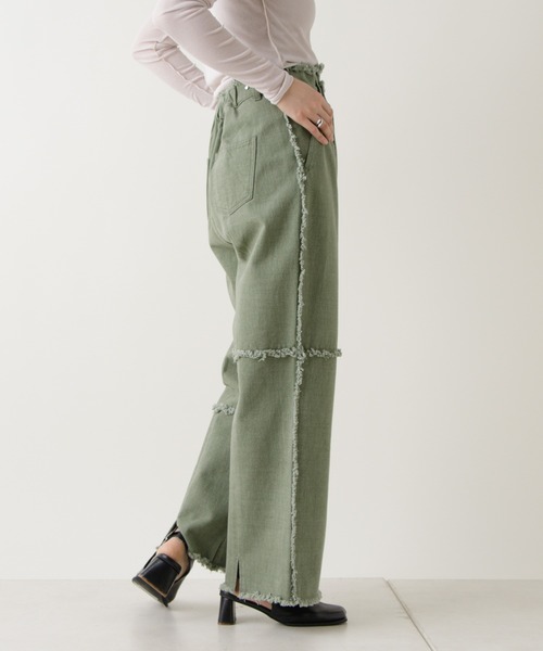 Kastane（カスタネ）の「パッチワークアシメフリンジパンツ（その他パンツ・レディース・グリーン/アイボリー・1/2）」の5枚目の写真