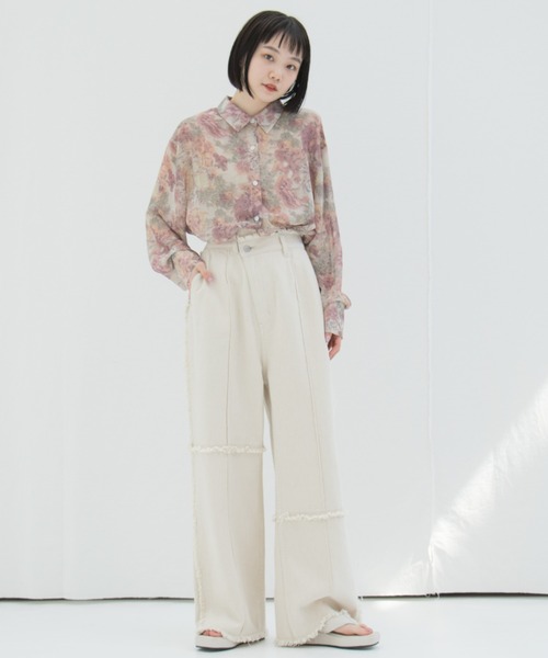 Kastane（カスタネ）の「パッチワークアシメフリンジパンツ（その他パンツ・レディース・グリーン/アイボリー・1/2）」の7枚目の写真